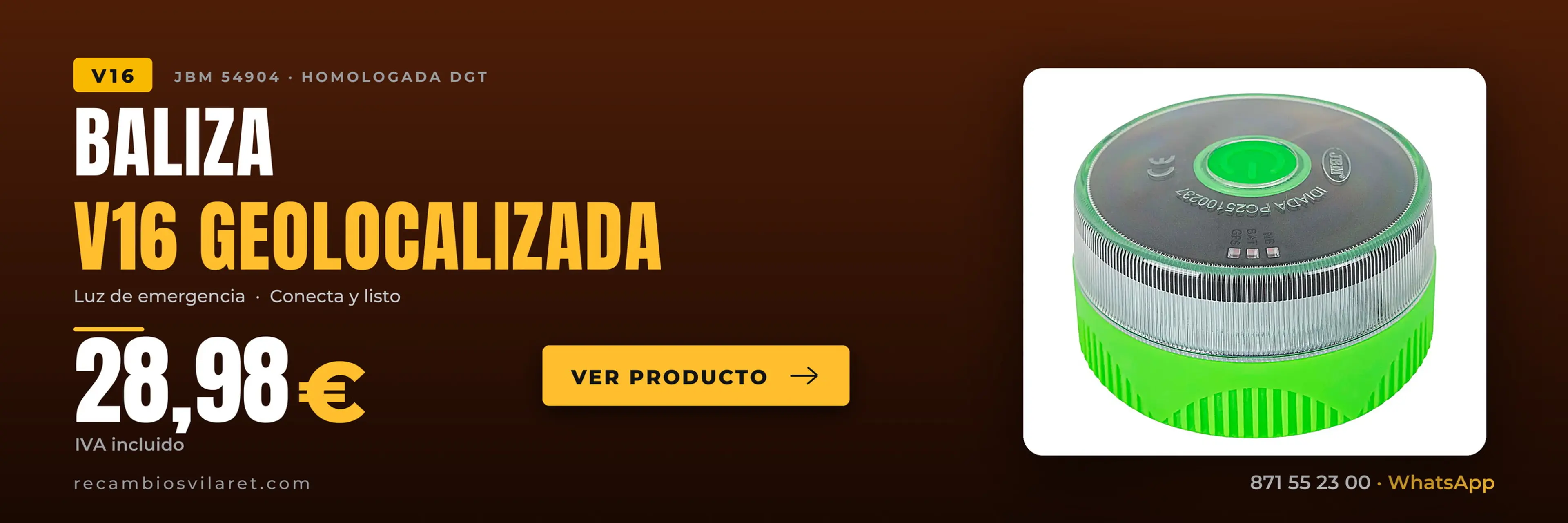 Banner baliza V16 geolocalizada JBM 54904. 28,98 EUR IVA incluido.