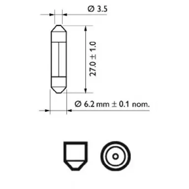 LAMP. FESTOON T6,2X27  12V3W SV6